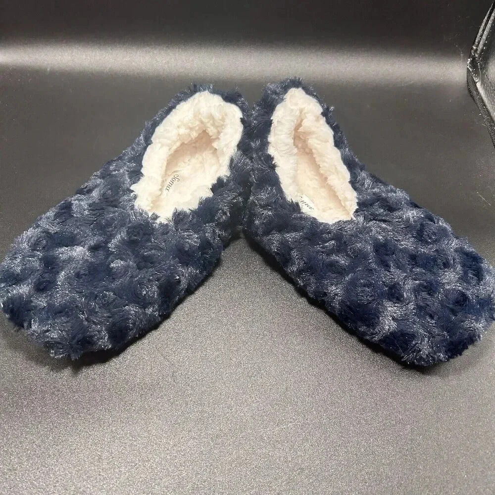 New Soma Slipper Sock Women's One Size Nightfall Navy Blue Plush Fluffy